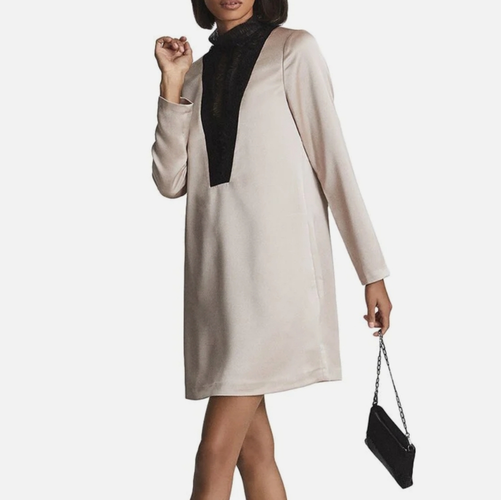 Reiss Gabriel Lace and Satin Mini Dress, Sz 2